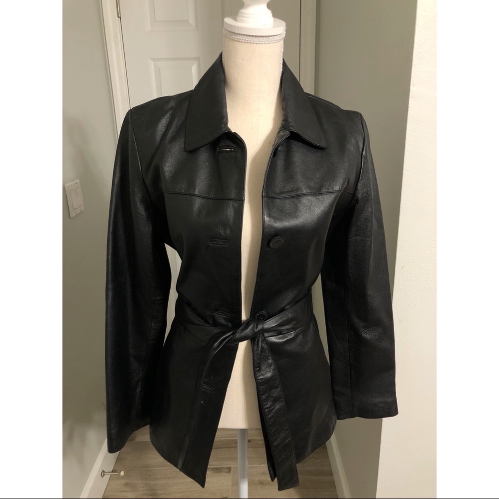 New York & Company Tie Waist Leather Jacket